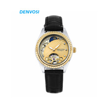 DENVOSI外贸热销简约时尚机械手表女生真皮夜光飞轮女表工厂批发