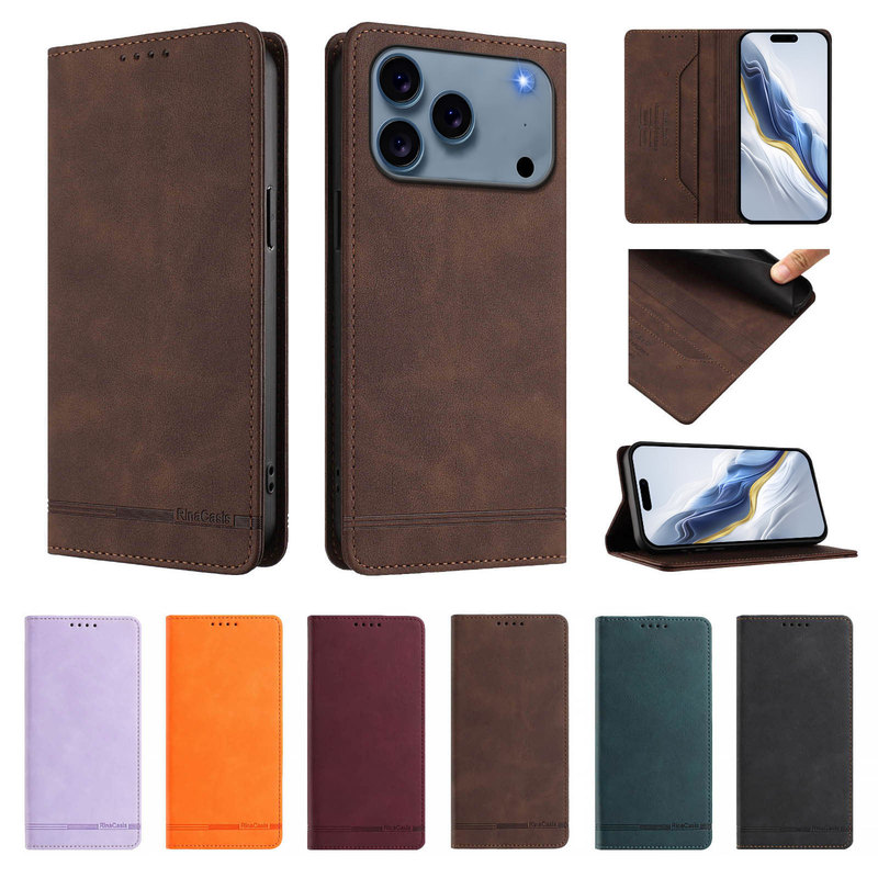 Suitable for Iphone17 Leather Case, Samsung S26 Retro Matte Strong Magnetic Card-Insert Anti-Theft Protective Case, Moto G86