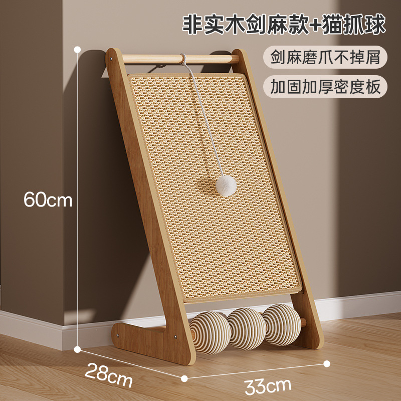 Triángulo con bola de madera sólida seda gato agarrar placa no cae desgaste vertical gato agarrar almohadilla gato agarrar columna seda cuerda juguete gato