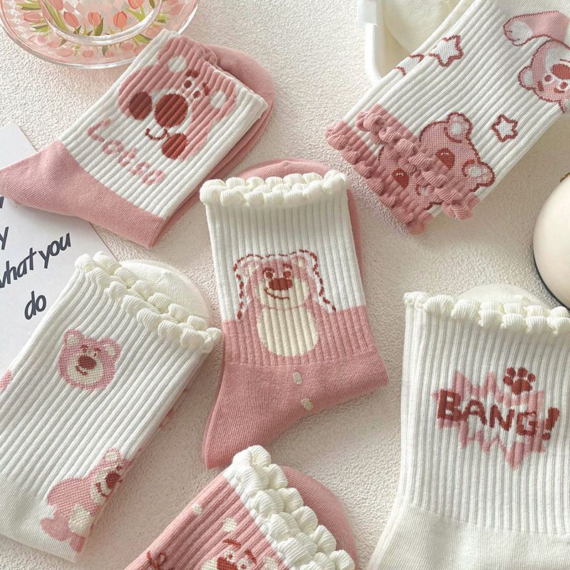 襪子女中筒襪ins潮百搭秋冬高顏值炸街可愛卡通長筒學生運動襪