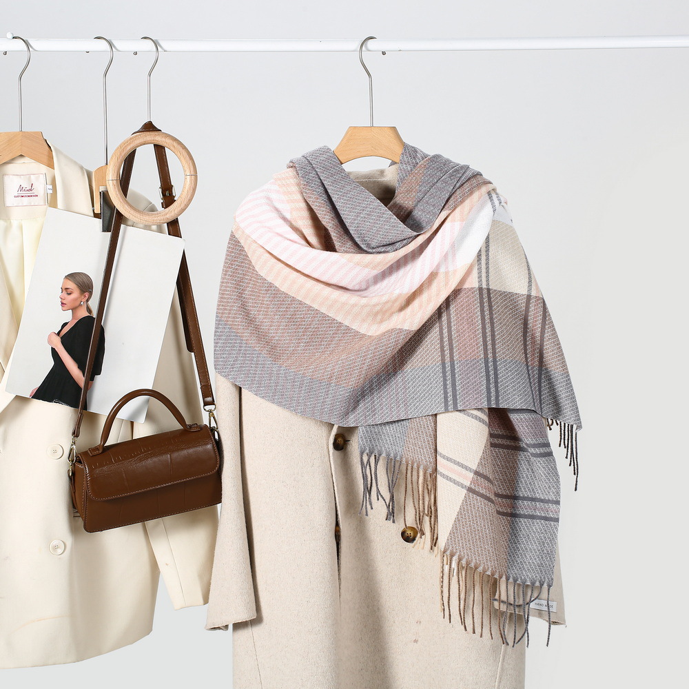 Neuer Herbst- und Winterschal mit horizontalen Streifen und Quaste, warmer Schal für Männer und Frauen, der gleiche Kaschmirschal_voghion.com