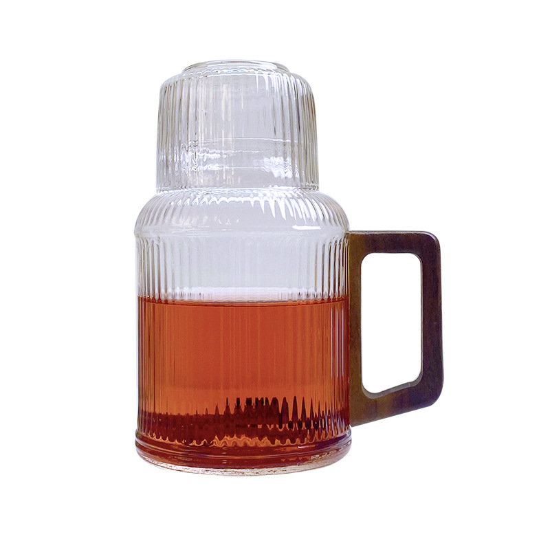 Botella de agua fría, vidrio resistente a altas temperaturas, ropa de madera de lujo ligera para el hogar, juego de olla de taza de agua hervida blanca fría, botella de agua fría de patrón vertical de gran capacidad image 6