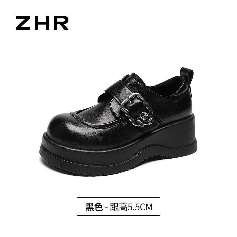 ZHR厚底乐福鞋女2025秋季新款复古增高百搭小皮鞋软底英伦单鞋女|undefined