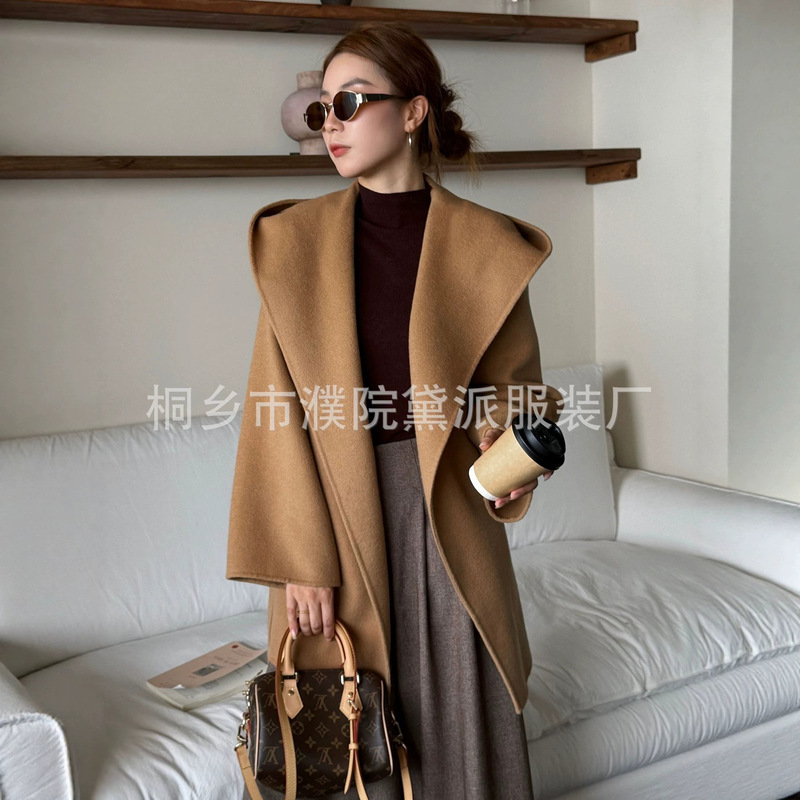 【Life Coat】New Autumn/Winter Camel Cashmere Hooded Casual Classic Short Bathrobe Style Wool Coat for Women 【Life Coat】New Autumn/Winter Camel Cashmere Hooded Casual Classic Short Bathrobe Style Wool Coat for Women