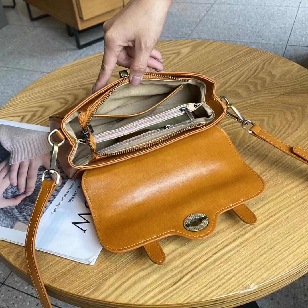 Summer Trendy Genuine Leather Small Bag For Women, Baguette Bag, Versatile Casual Textured Vegetable-Tanned Top Grain Cowhide Crossbody Bag - Thumbnail 4