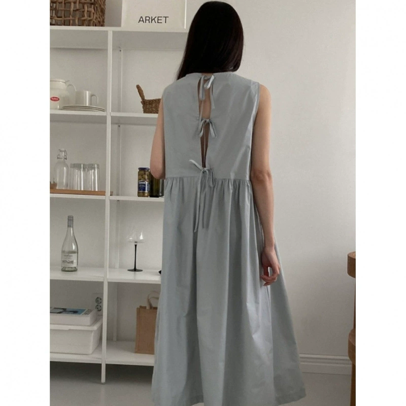 Корейское шикарное французское платье-жилет с открытой спиной и ремешками, брюки с карманами с клапаном с обеих сторон и длинная юбка