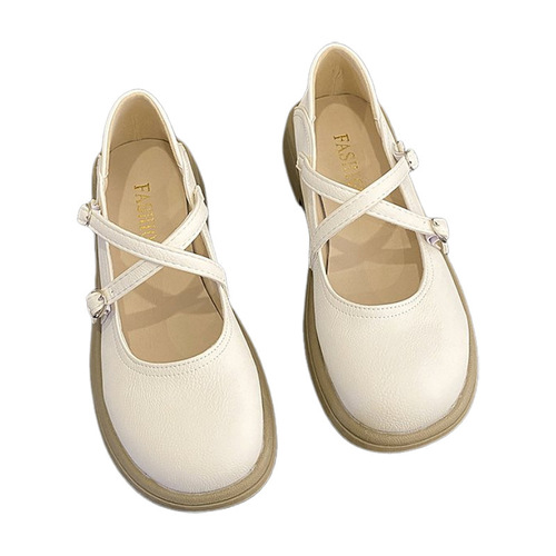 Women's scented shallow mouth small leather shoes with delicate bottom Mary Jane bean thick comfortable summer single shoes with cross straps