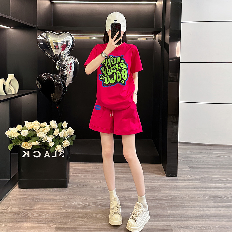 2025 Internet Celebrity Loose Slimming Style Shorts Two-Piece Trendy Sports Suit Women's Summer New Style 3216
