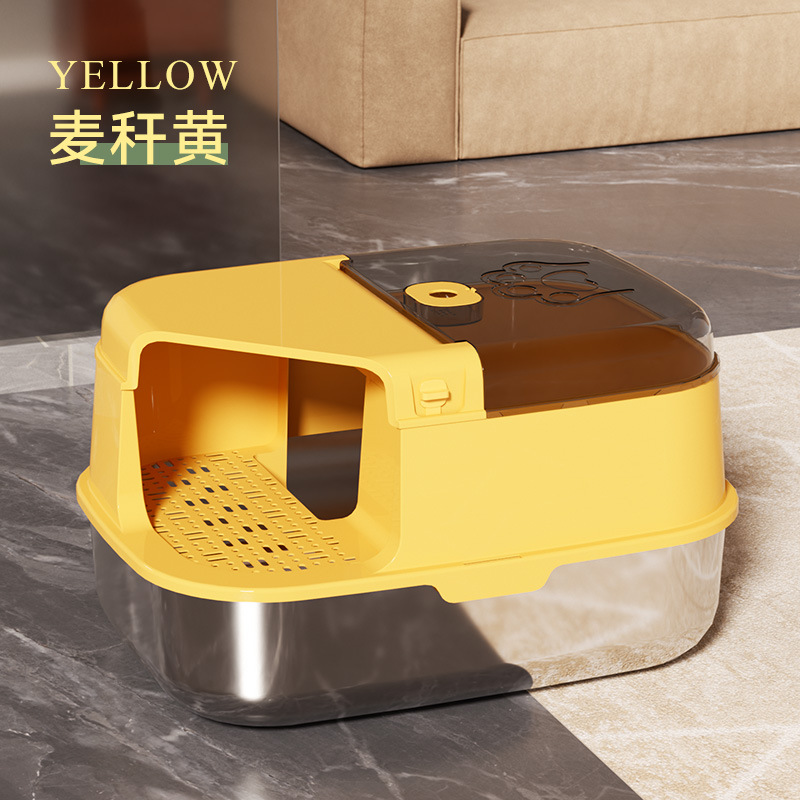 Explosiones transfronterizas de acero inoxidable totalmente cerradas lavabo de arena para gatos super grande anti-spillado desodorante lavabo de arena para gatos tipo pasillo