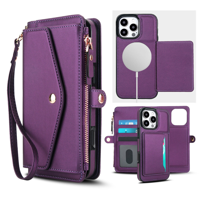 Multifunctional Wallet Two-In-One Split Leather Case Practical Iphone16 Supports Magsafe Wireless Charging Protective Case
