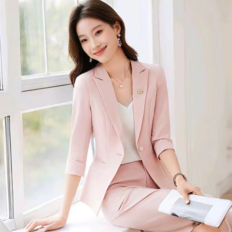职业西服套装女七分袖春夏新款通勤正装工作服一粒扣修身西装外套