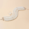 Short multilayer choker from pearl, necklace, chain, set, decorations, European style, wholesale