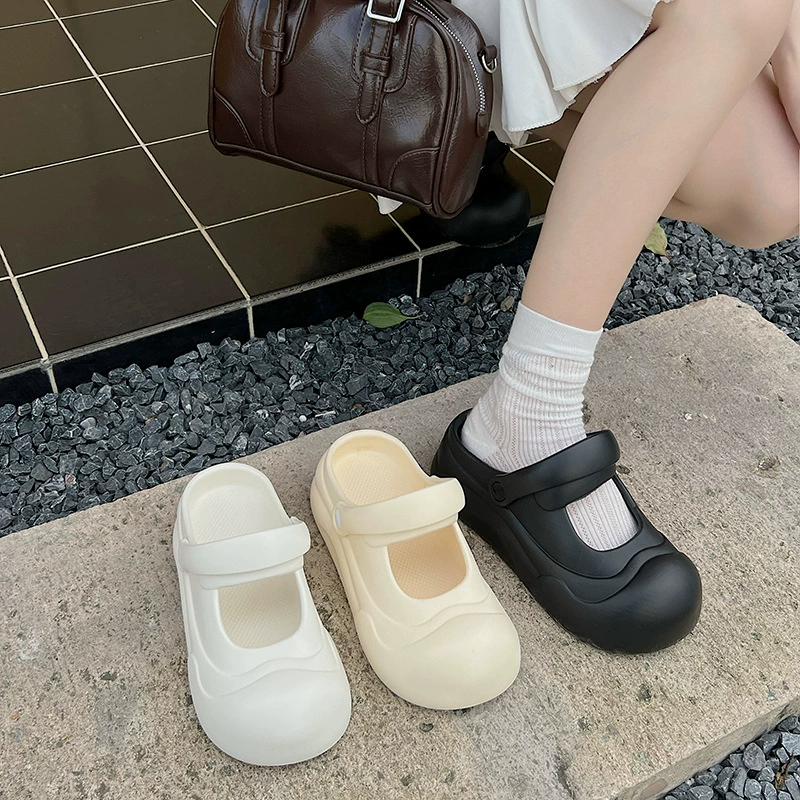 Корейская мода Мэри Джейн Женская обувь 2025 новый приморский пляж сандалия тапки на толстой подошве можно носить снаружи