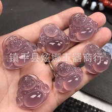 批发高冰巴西帝王紫玉髓佛公吊坠玛瑙紫罗兰玉石弥勒佛玉石项链
