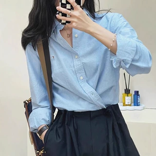RL拉夫可扫码小马标刺绣牛津布衬衫男女同款情侣衬衣百搭简约代发