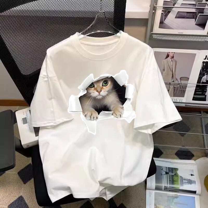 Pure Cotton Women's Short-Sleeve T-Shirt Trendy Brand Influencer Style Loose Round Neck Trendy White Printed Top Versatile Base Shirt Pure Cotton Women's Short-Sleeve T-Shirt Trendy Brand Influencer Style Loose Round Neck Trendy White Printed Top Versatile Base Shirt