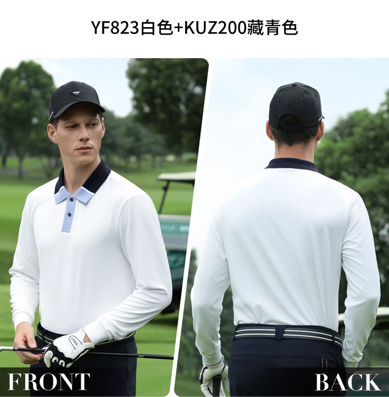Áo polo nam dài tay golf PGM chất liệu waffle thoáng khí co giãn cao — Tay áo dài màu đen [kết cấu bánh quế/viền xẻ/độ đàn hồi cao ở mọi mặt] YF823 chi tiết 15