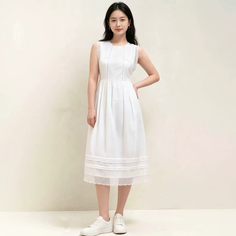 Same Style Women's Clothing as in the Mall, 2026 Summer New Fashion Casual Vacation Style Lace Round Neck Sleeveless Dress Same Style Women's Clothing as in the Mall, 2026 Summer New Fashion Casual Vacation Style Lace Round Neck Sleeveless Dress