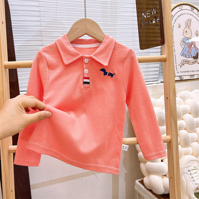 Camiseta de manga larga para niños, algodón puro, nuevo estilo de otoño, camisa POLO para niños, capa base para bebés, tops para niñas, ropa infantil al por mayor