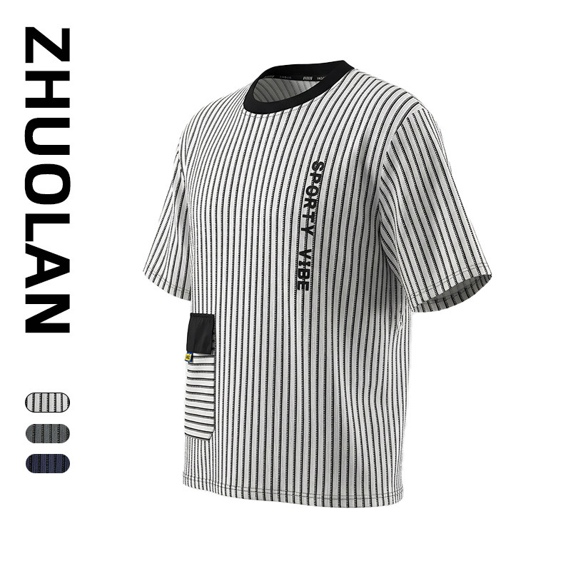 Control 69 Large Size Striped Short-Sleeve T-Shirt for Men, 2026 Summer New Style, Loose Fit, Round Neck, Retro Five-Quarter Sleeve Top Control 69 Large Size Striped Short-Sleeve T-Shirt for Men, 2026 Summer New Style, Loose Fit, Round Neck, Retro Five-Quarter Sleeve Top