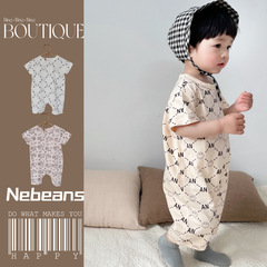 0-2歲滿印卡通圖案寶寶衣服 夏天嬰兒服裝皮卡丘滿印A類哈衣爬服