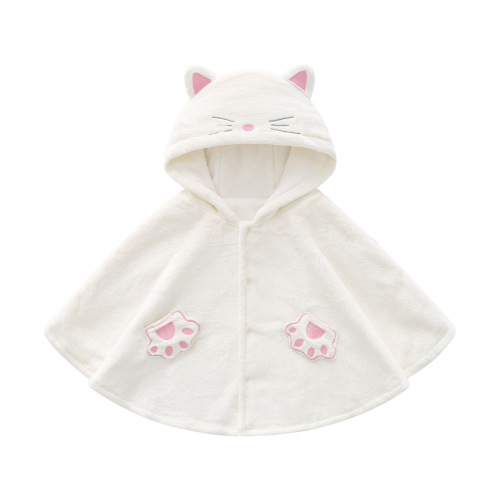 Children's Clothing 24 Fall/Winter New Cape Baby Cute Beige Cat Plush Warm Hooded Coat Outwear for Infants and Toddlers