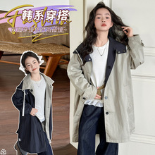 女童双面穿外套秋装大儿童洋气时髦中长款英伦风女孩春秋大衣潮