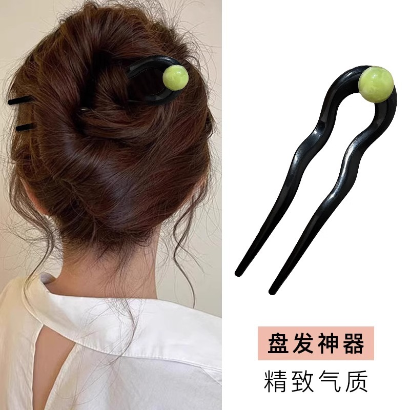 Horquilla en forma de U de ácido acético de cuentas redondas para mujer 2025 nueva horquilla de sentido avanzado