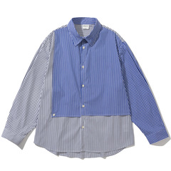 日系city boy郭形ストライプは長袖シャツをつなぎ合わせています。