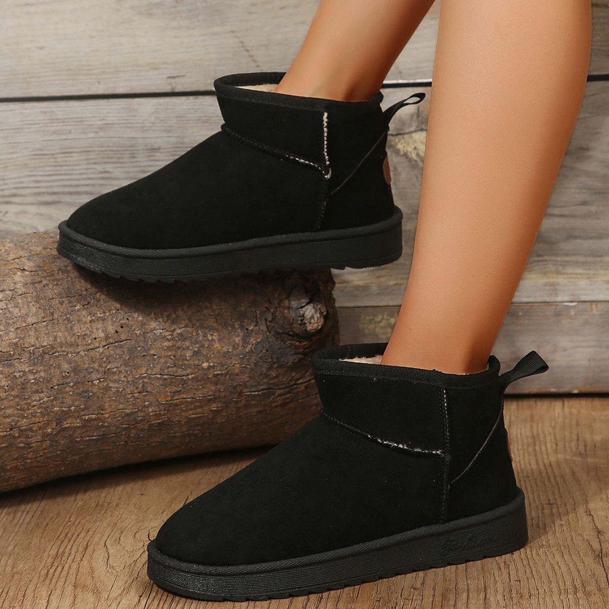 Women's Winter Suede Ankle Snow Boots Flat Warm Retro Style_voghion.com