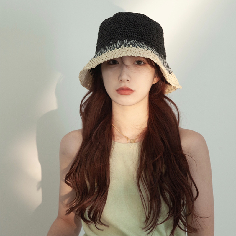 sombrero de paja de verano para mujeres vacaciones de playa transpirables no sofocantes balde de paja de color sombrero solar