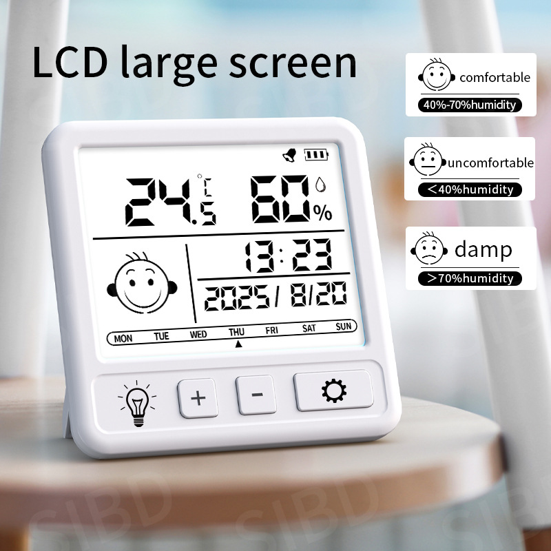 跨境英文版温湿度计智能数显家用工厂电子钟时钟天气预报室内婴儿
