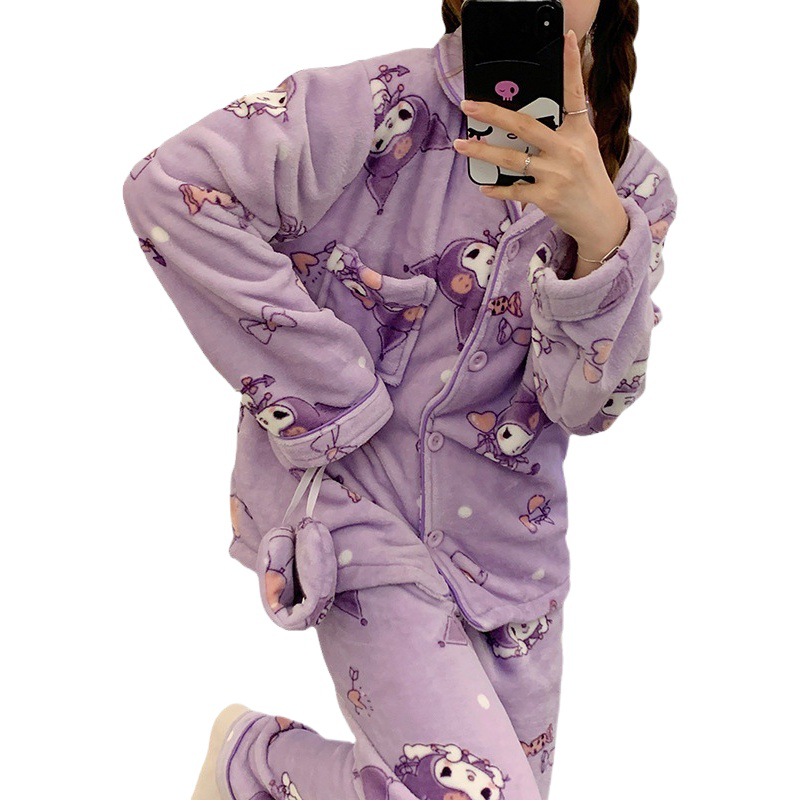 Coolomi pijamas de dibujos animados franela las mujeres Otoño e Invierno cardigan manga larga máscara ojo libre lindo casual homewear caliente