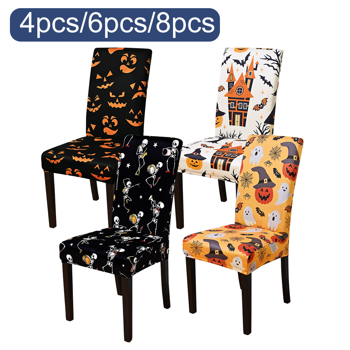 TEMU en stock cubierta de silla nueva cubierta de silla de Halloween transfronteriza europea y americana cubierta de silla de impresión de seda de leche elástica