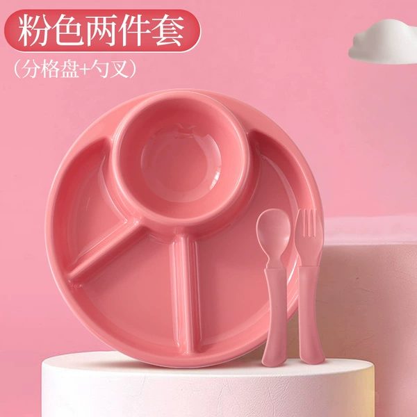 Pink split plate+spoon fork