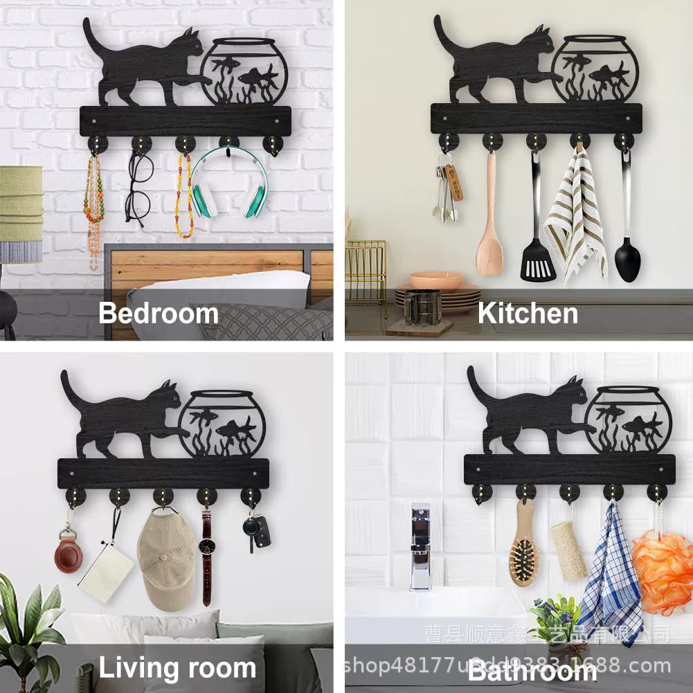 Брелок из цельного дерева кошка и аквариум декоративный настенный крючок милые животные крючок для одежды вешалка крючок украшение дома