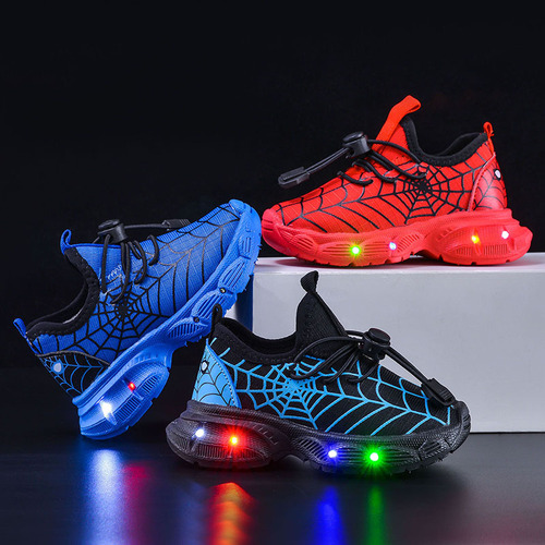 Spring and Autumn Children's Sports Shoes Spider-Man LED Lighting Shoes for Boys Aged 1-6, Sports, Breathable, Comfortable, Casual Shoes