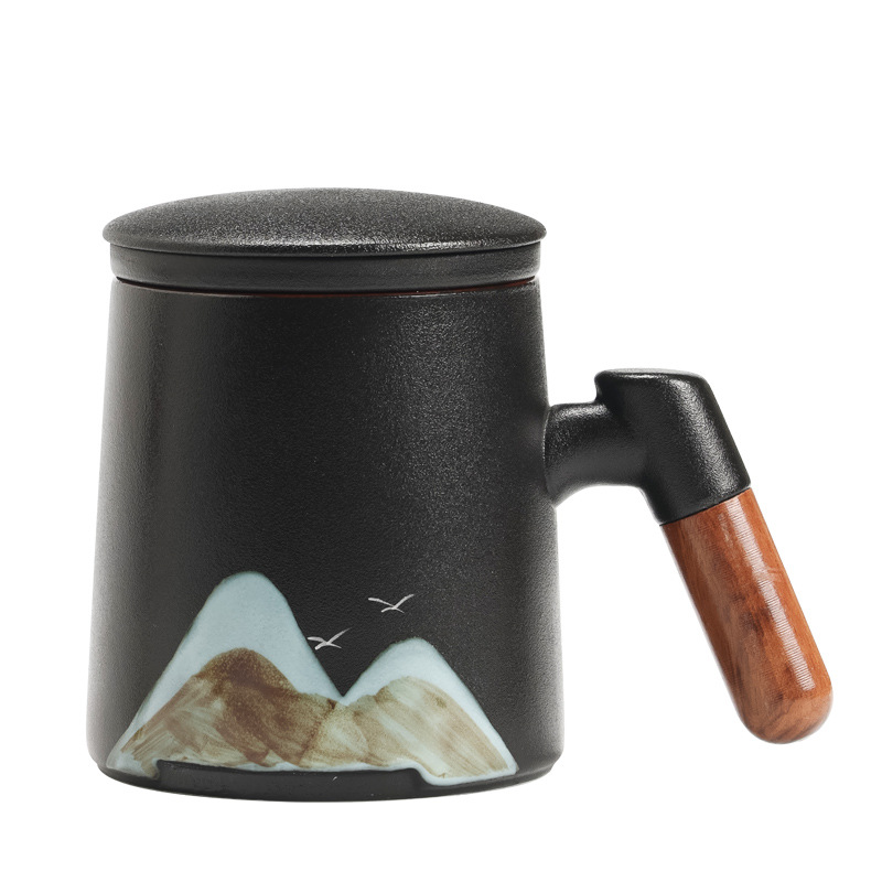 Taza de cerámica Jiangshan set de regalo de taza de marca de filtro de taza de agua de negocios de talla LOGO publicidad al por mayor