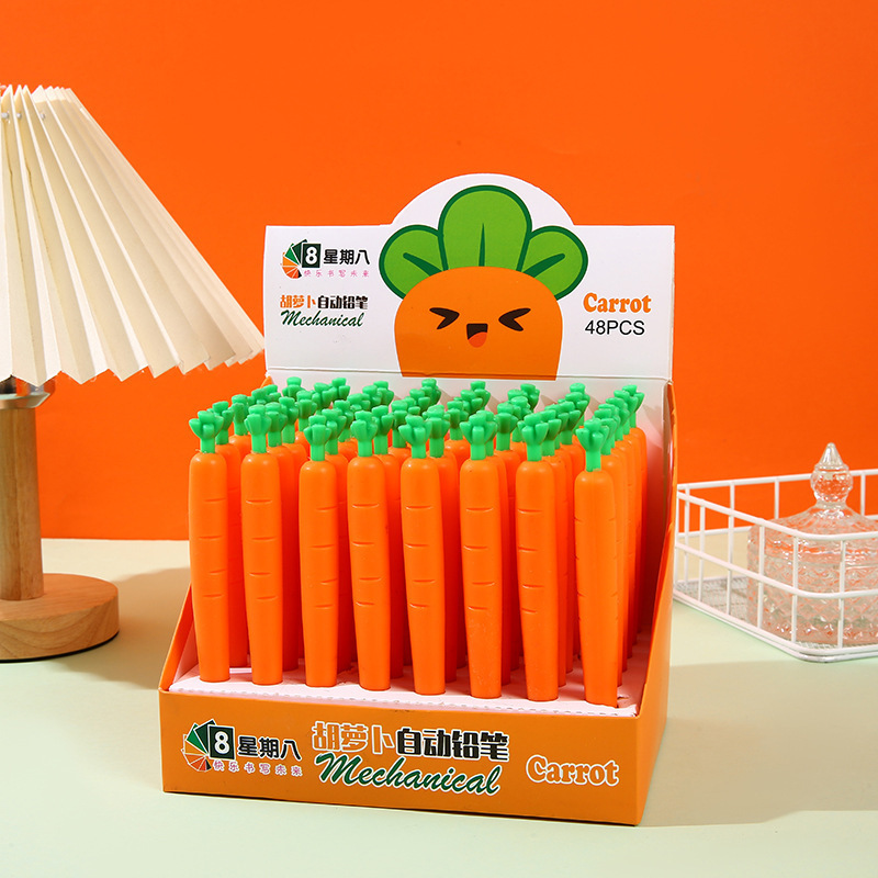 Estudiante 0,5mm lápiz automático de actividad automática lápiz de dibujos animados zanahoria pequeña papelería fresca pluma de escritura