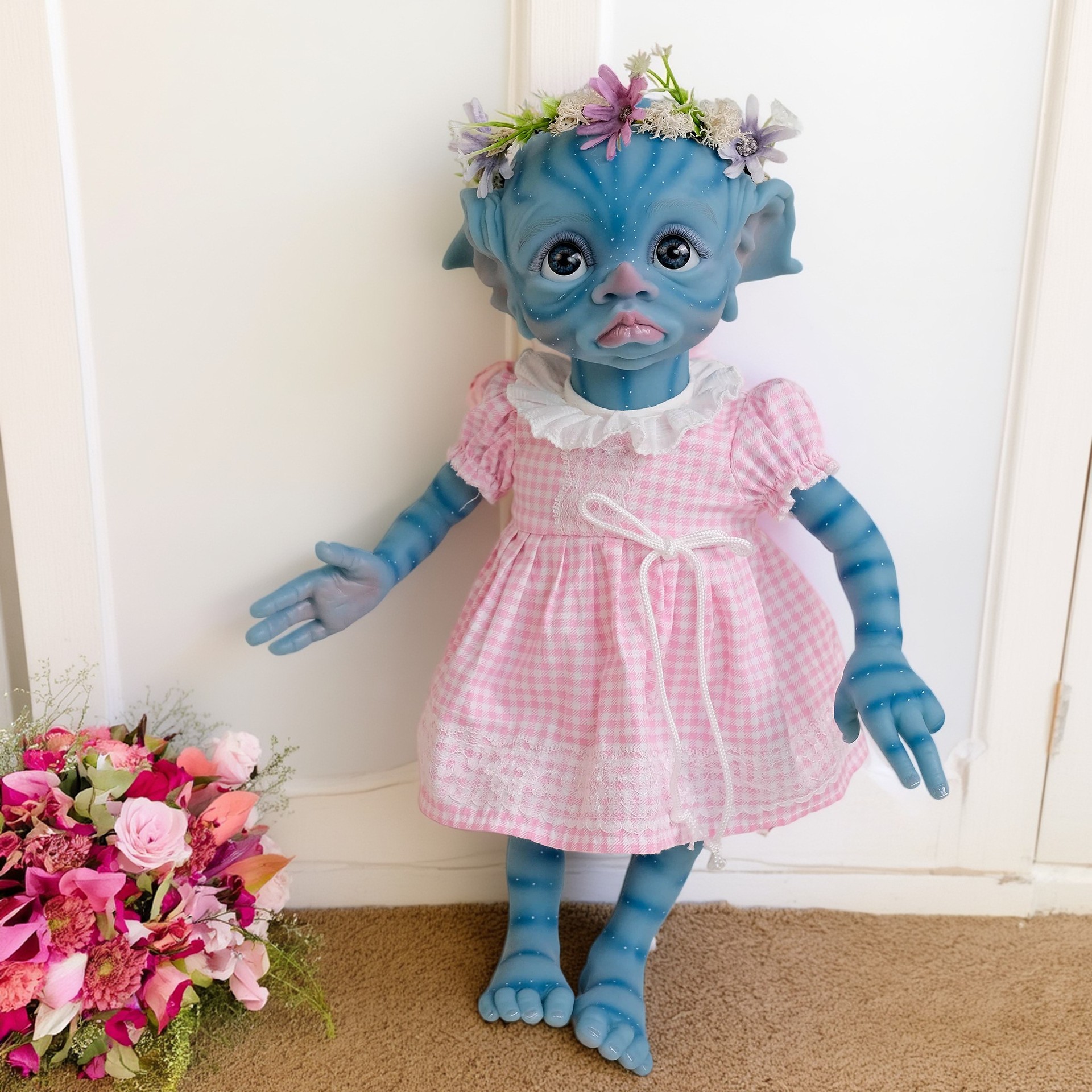 NPK rosa falda a cuadros 16inch Tinky Avater muñeca hecha a mano 3D pintado a mano muñeca de gama alta