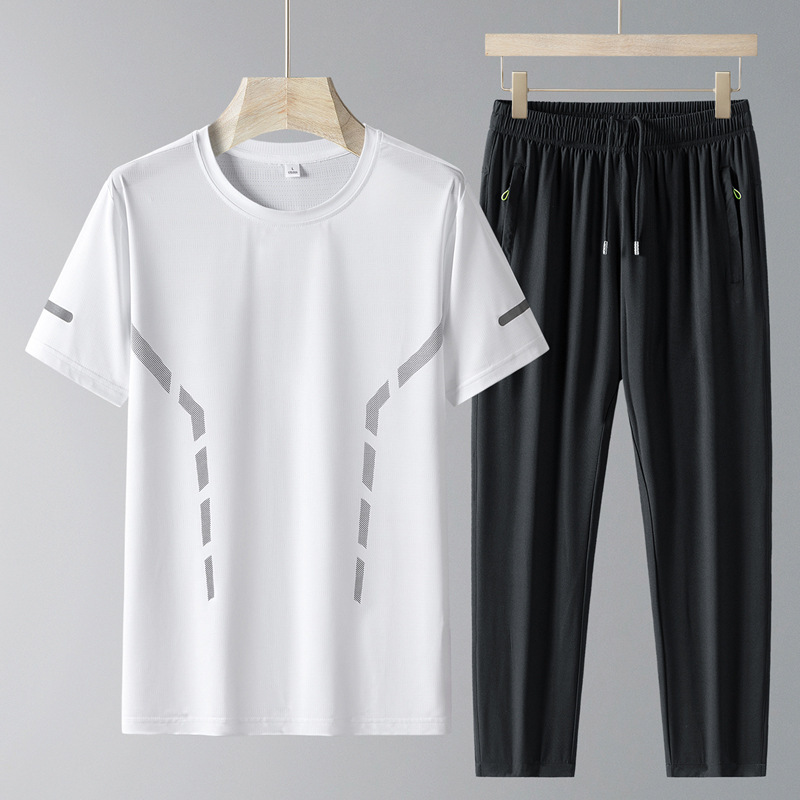 Papá, traje de verano, traje casual, hombre, delgado, hombre de mediana edad, pantalones de manga corta, traje de deportes de secado rápido de mediana edad