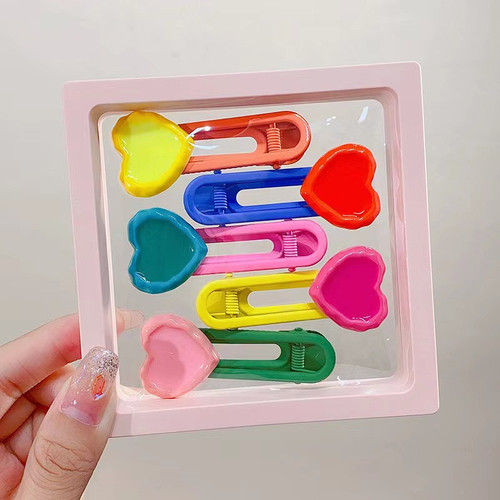 Korean Version New Cute Candy Bean Hair Clips for Kids Cartoon Color Gift Box Set Heart Hair Clip Side Clip Hair Accessory