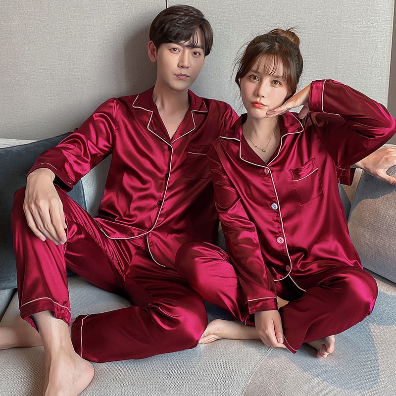Pajamas de pareja de hielo de verano de mangas largas damas cardigan casuales sueltos primavera y otoño hombres de mediana edad ropa para el hogar grande