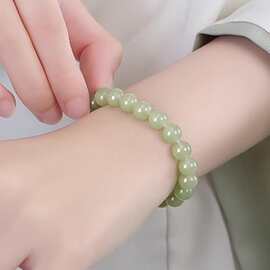 冰晴水和田玉手串女款素圈女神节转运珠轻奢小众精致青白玉手链