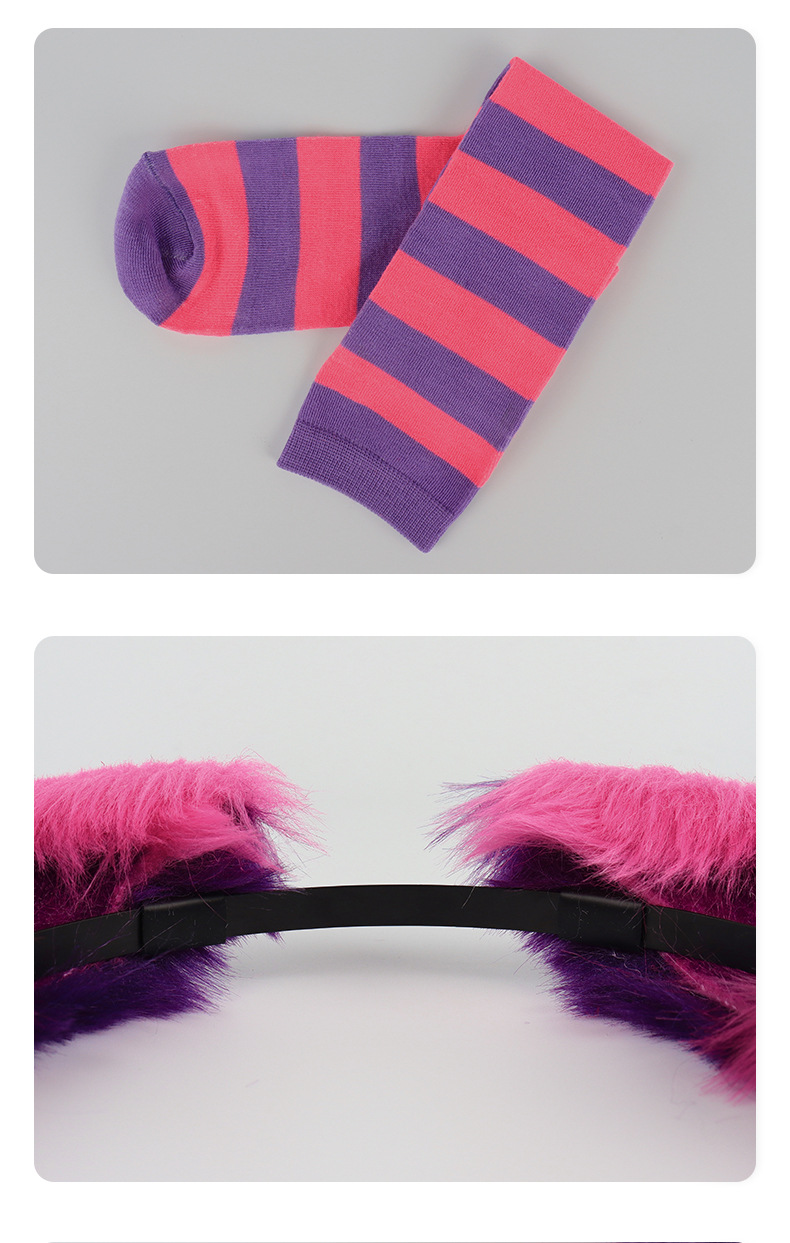 Halloween-Strümpfe mit gestreiften Katzenohren und Katzenschwanz, süße Cosplay-Overknee-Strümpfe, Halloween-Party-Requisiten_voghion.com