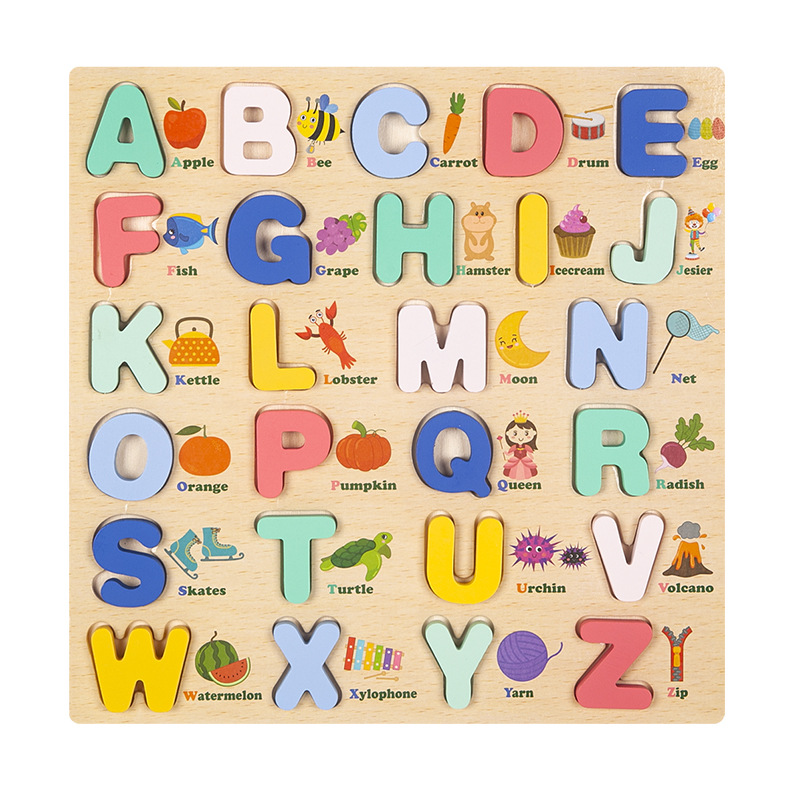 Niños mayúsculas y minúsculas letras inglesas tablero de agarre de madera 1-6 juguetes educativos de educación temprana cognitiva de aprendizaje del bebé al por mayor