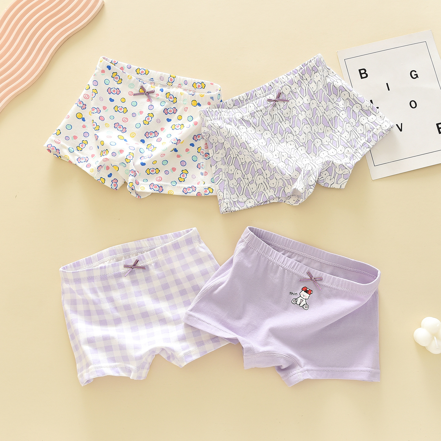 Mimo Kidsren's Underwear Girls' Boxer Briefs Baby Girl's Boxer Shorts Purple Floral Ins Style 4 Bags