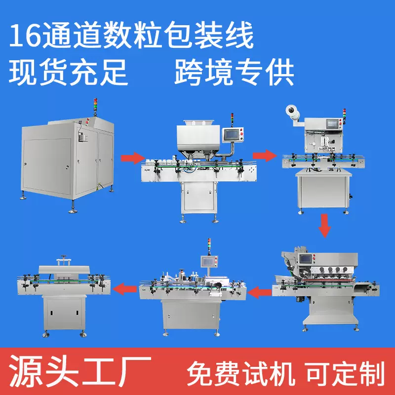 全自动16通道鱼油软胶囊药片胶囊数粒装瓶生产线数片灌装包装线