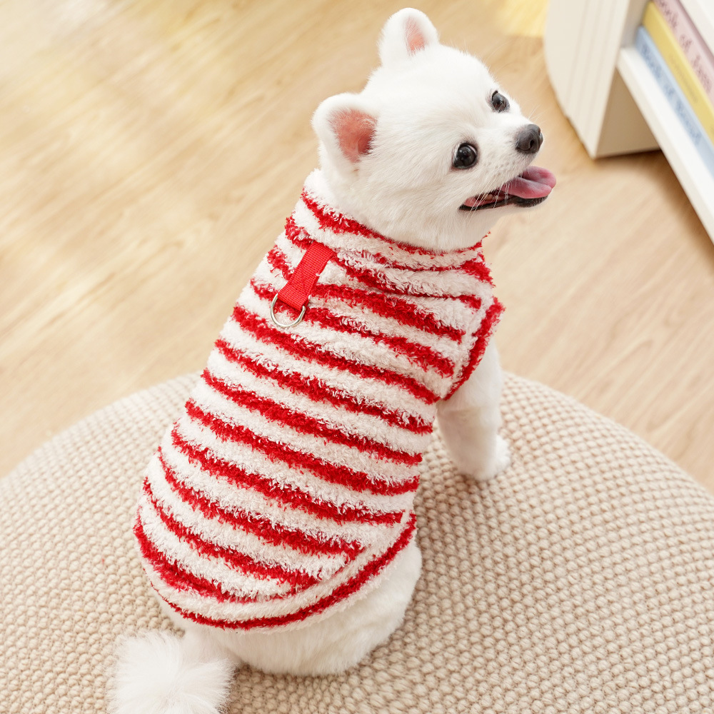 Año Nuevo ropa de mascotas invierno peluche perros dorados gatos rayas corky Fato pie bajo artículos para gatos chaleco de perro
