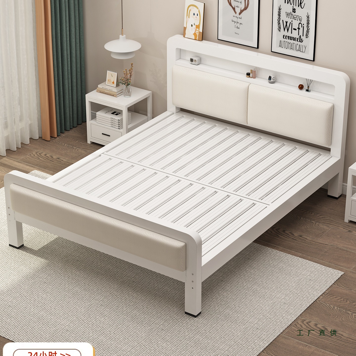 Wrought Iron Bed Double Bed Home Bedroom Thickened Bed Frame Stainless Steel Single Bed Frame Rental Room Iron Bed Frame